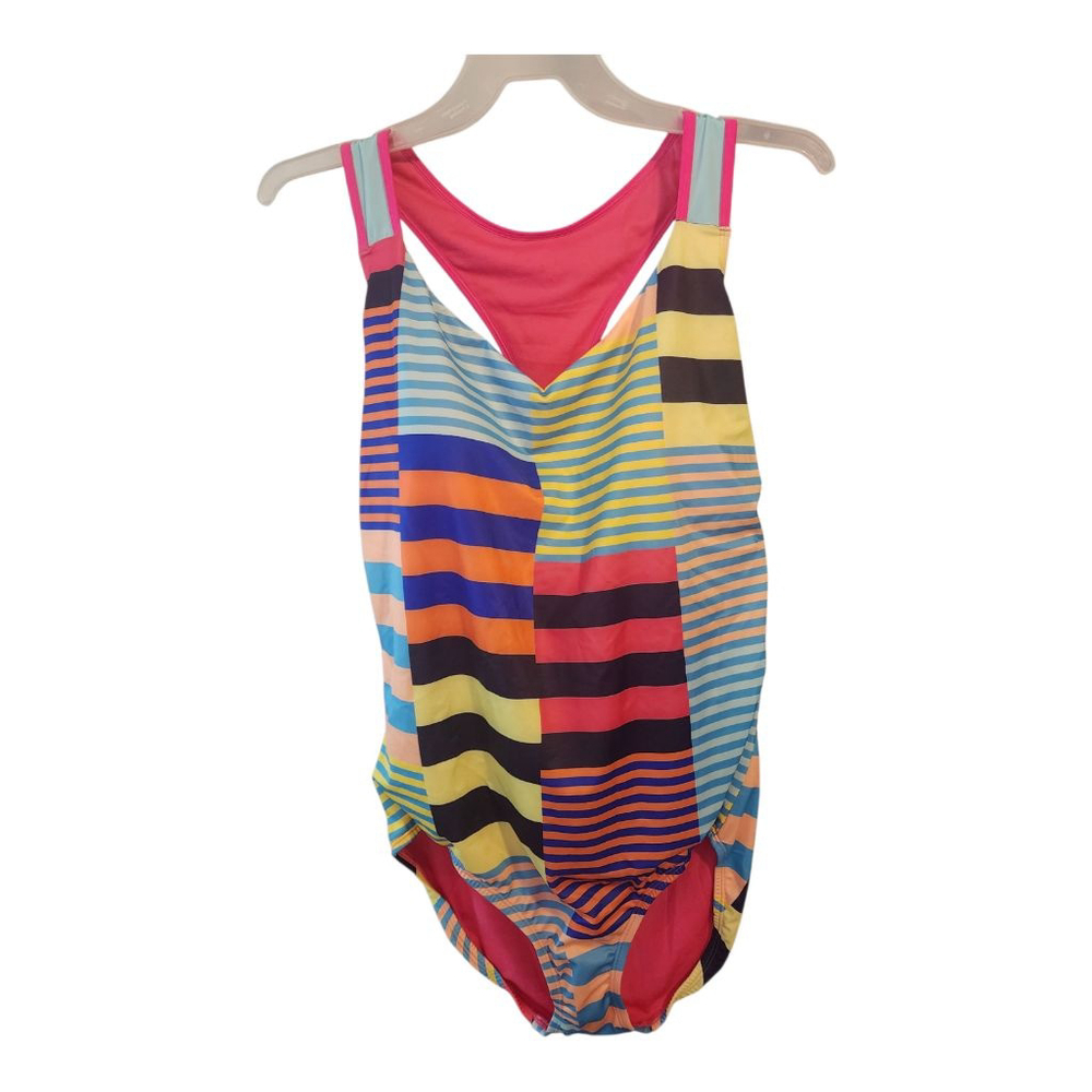 Lands' End Multicolor Pink Striped One Piece Racerback Swimsuit, 22W, New